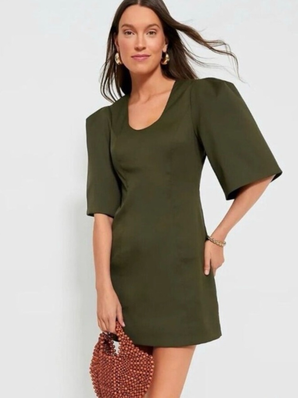 Tuckernut Olive Green Puff Sleeve Mini Dress - Women's Dress